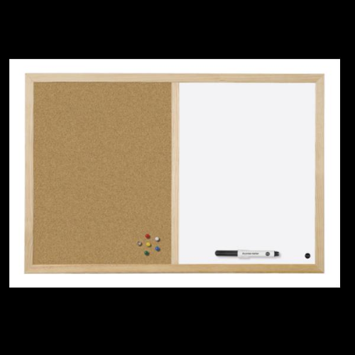 Bi-Office Budget Wood - Pannello combinato - montabile a parete - 600 x 450 mm - sughero, acciaio laccato - magnetica